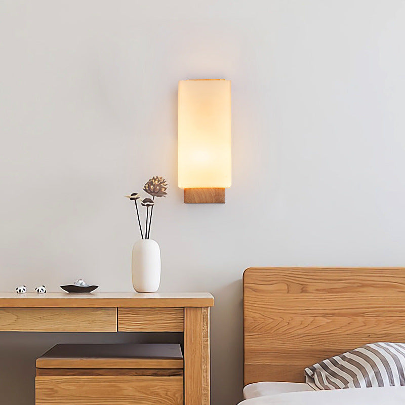 Rectangle Glass Wood Living Wall Lamp