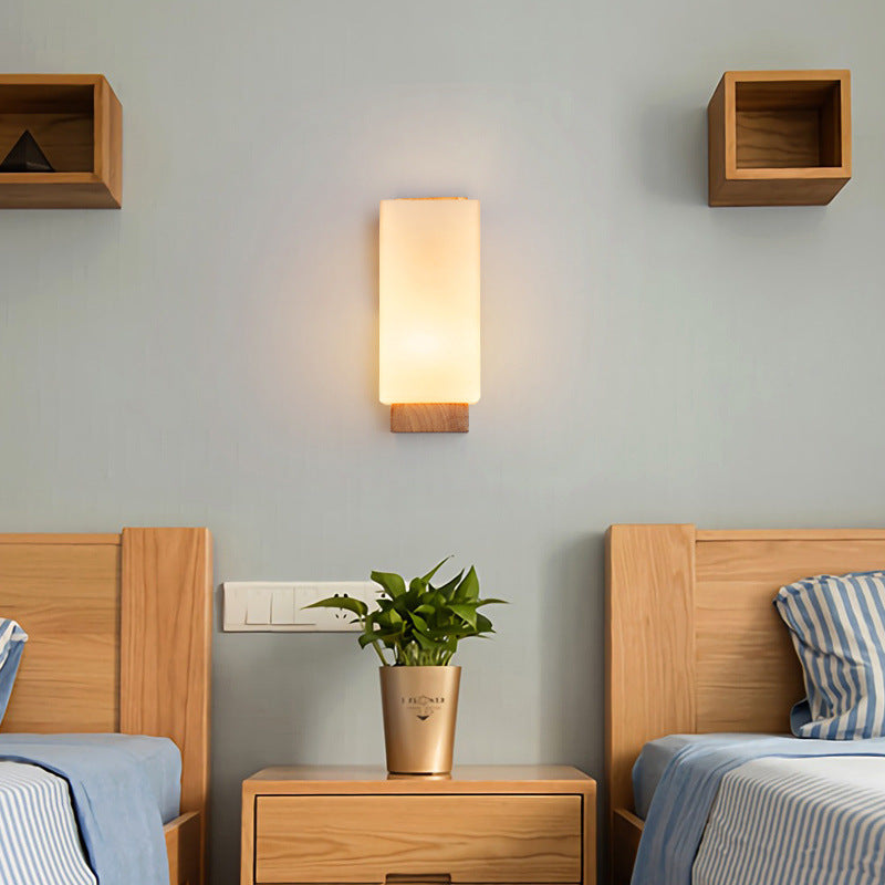 Rectangle Glass Wood Living Wall Lamp