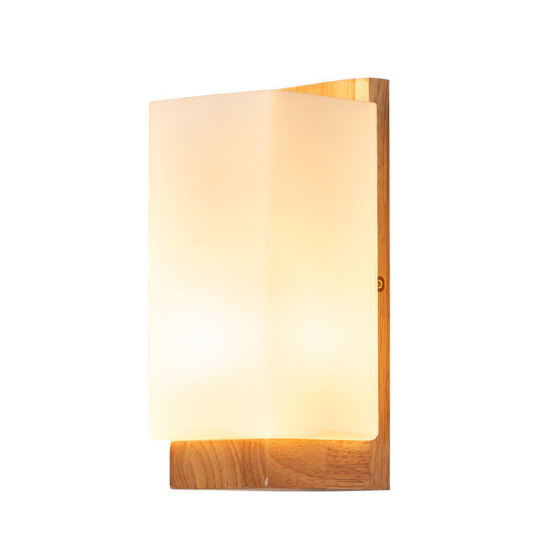 Rectangle Glass Wood Living Wall Lamp