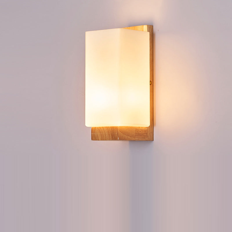 Rectangle Glass Wood Living Wall Lamp