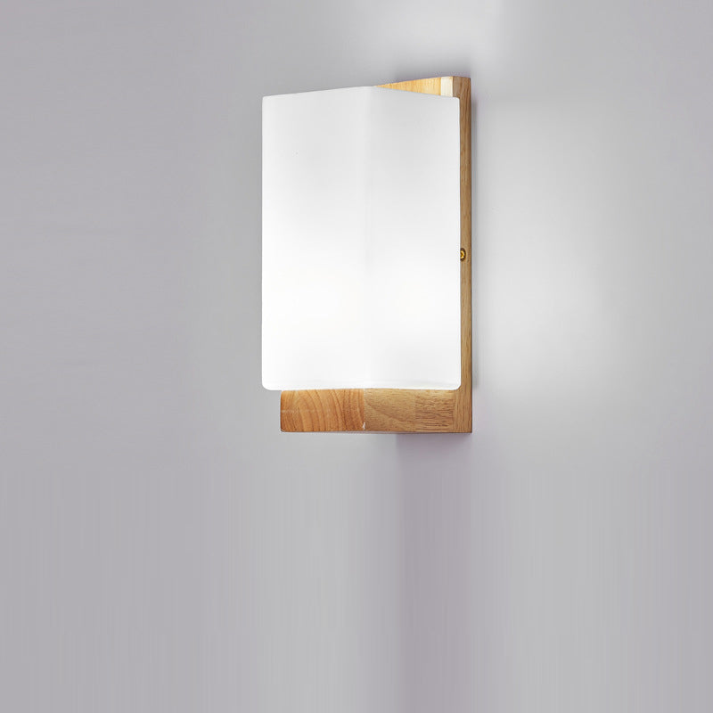 Rectangle Glass Wood Living Wall Lamp