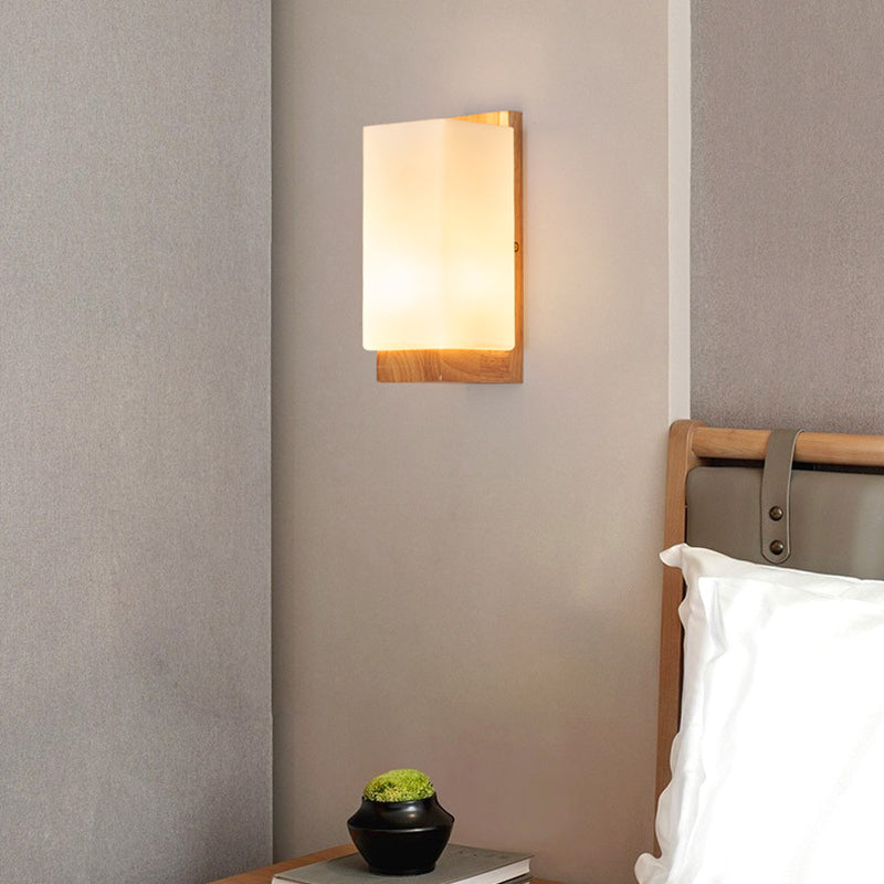 Rectangle Glass Wood Living Wall Lamp