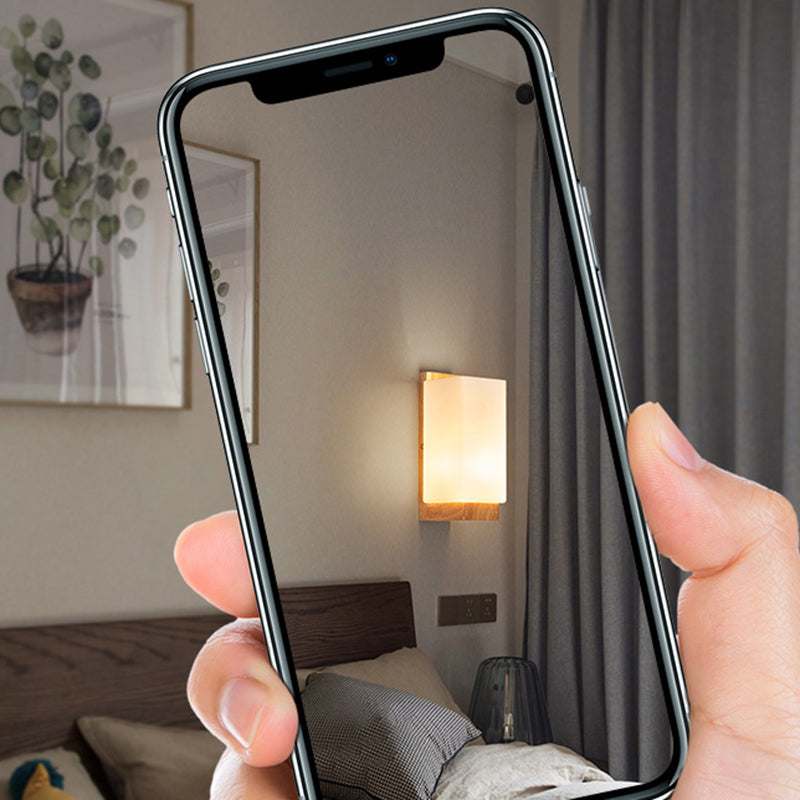 Rectangle Glass Wood Living Wall Lamp