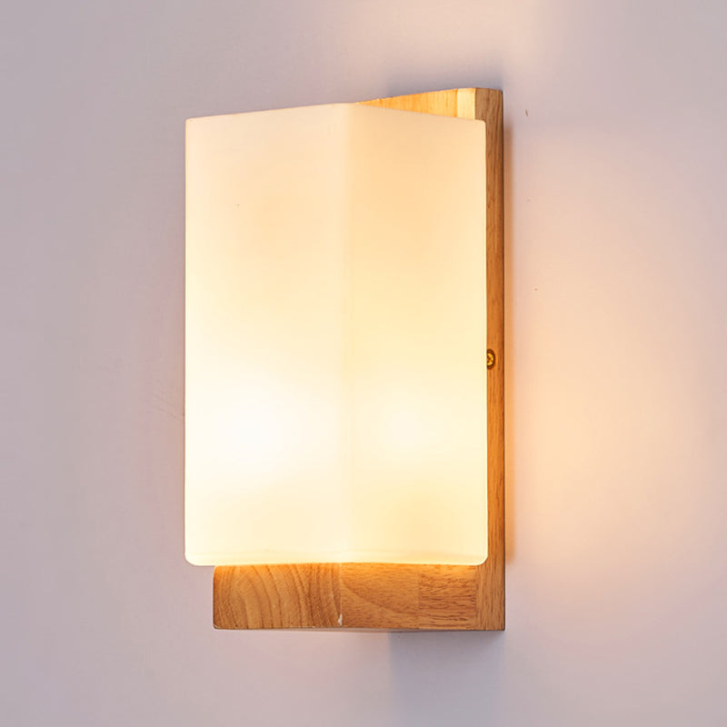 Rectangle Glass Wood Living Wall Lamp