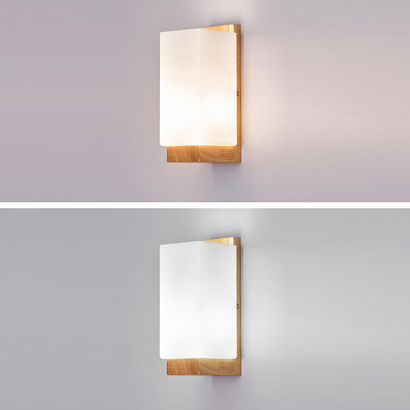 Rectangle Glass Wood Living Wall Lamp