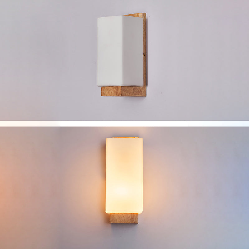 Rectangle Glass Wood Living Wall Lamp