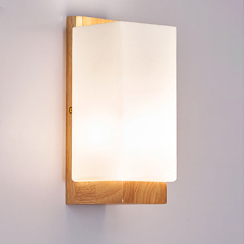 Rectangle Glass Wood Living Wall Lamp