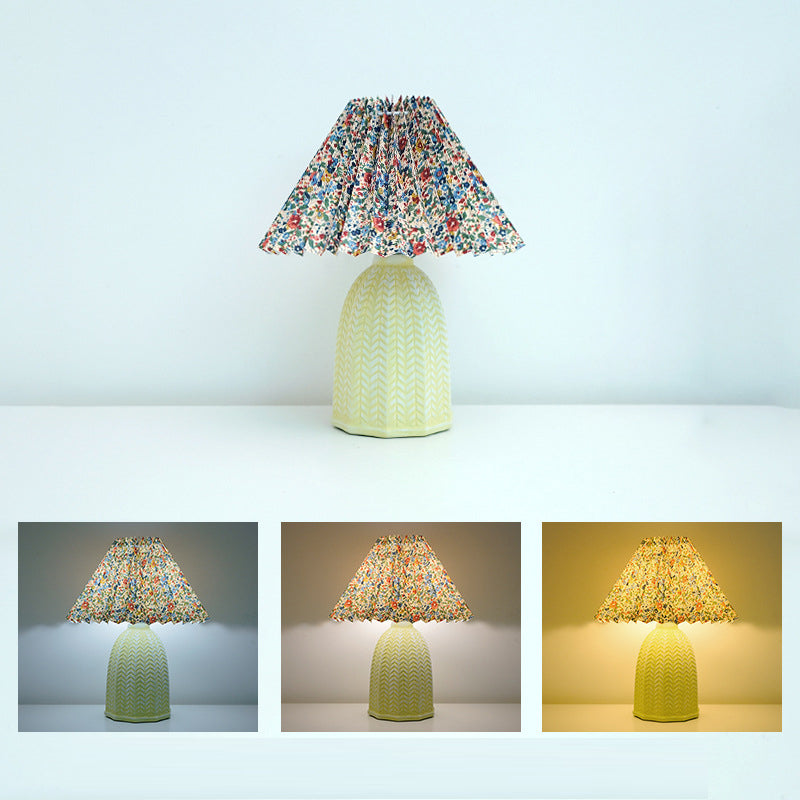 Scalloped Cylinder Round Fabric Table Lamp
