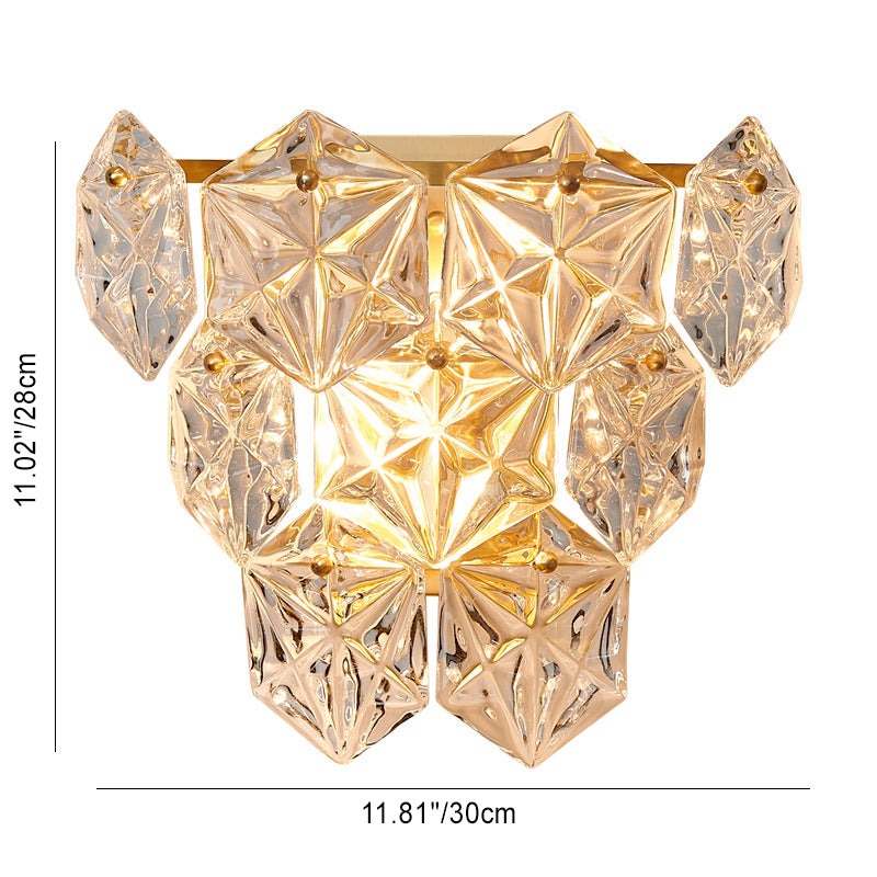 Prismatic Stacked Crystal Brass 3-Light Wall Lamp