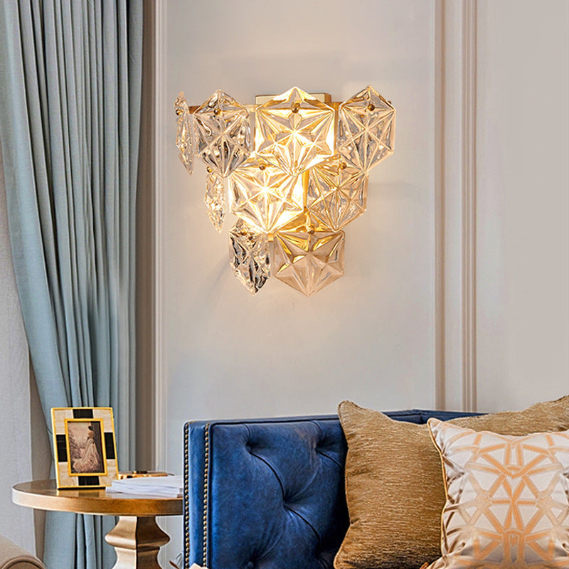 Prismatic Stacked Crystal Brass 3-Light Wall Lamp