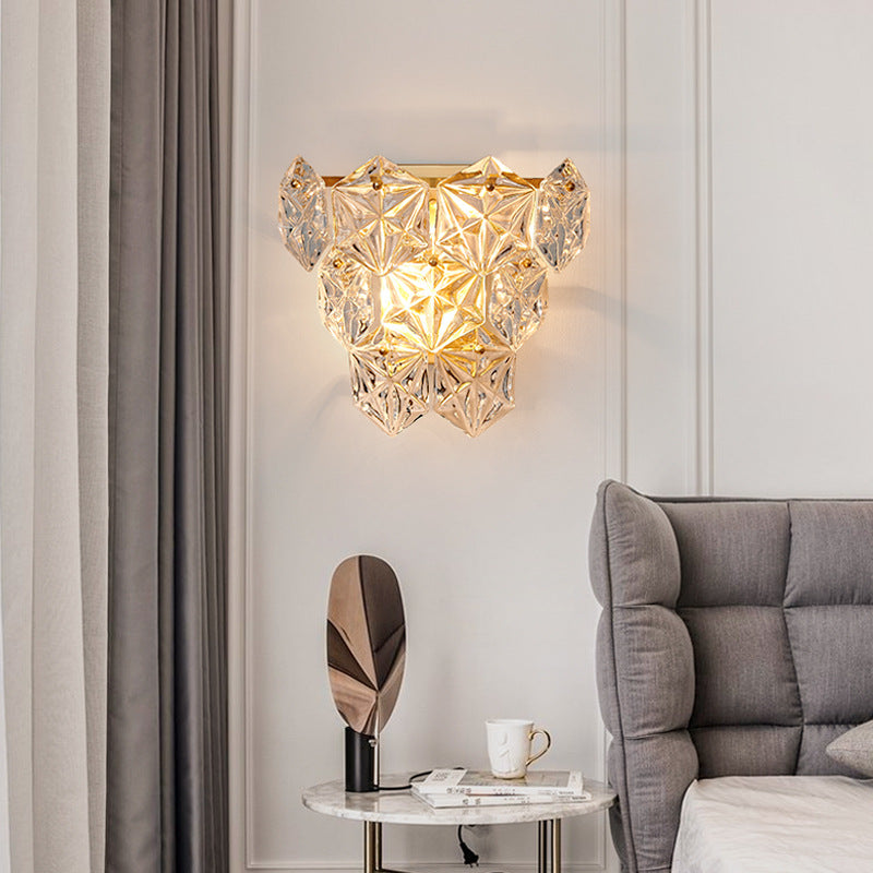 Prismatic Stacked Crystal Brass 3-Light Wall Lamp