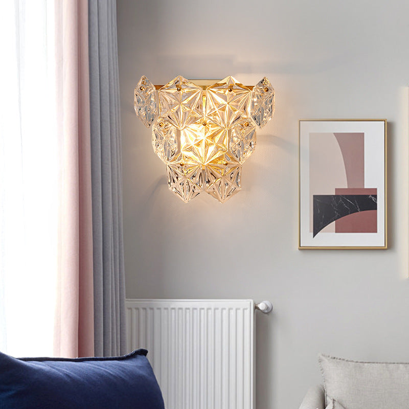 Prismatic Stacked Crystal Brass 3-Light Wall Lamp