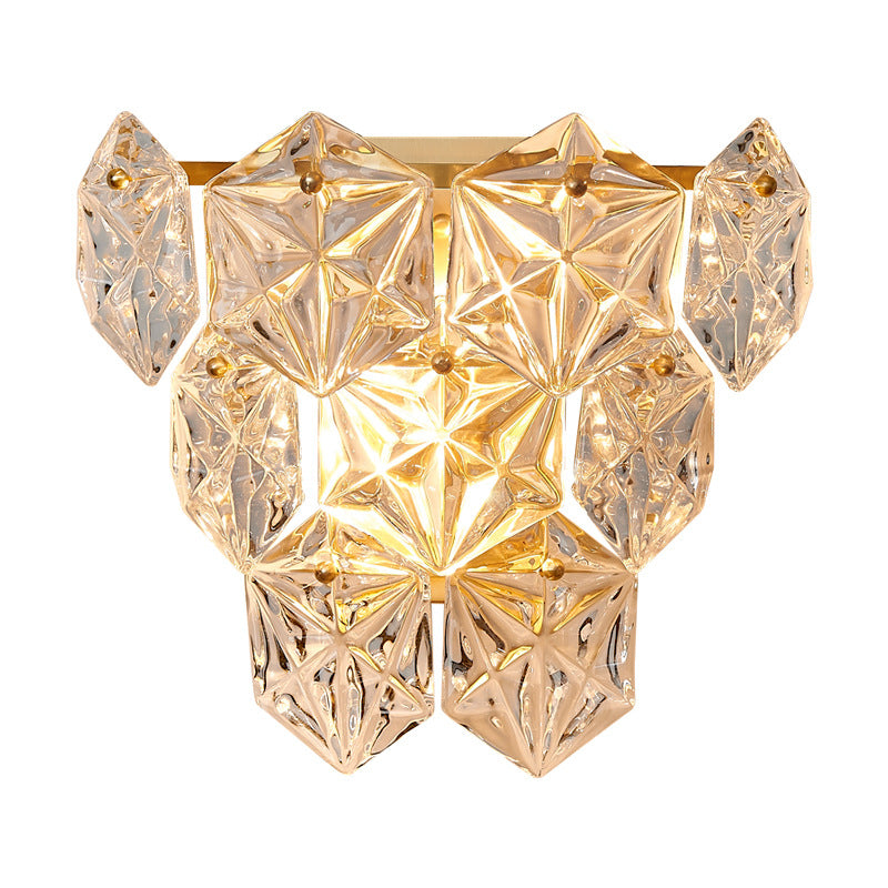 Prismatic Stacked Crystal Brass 3-Light Wall Lamp