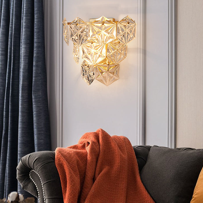 Prismatic Stacked Crystal Brass 3-Light Wall Lamp
