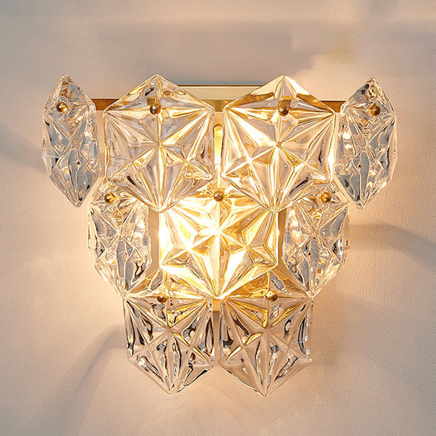 Prismatic Stacked Crystal Brass 3-Light Wall Lamp