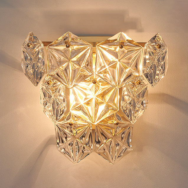 Prismatic Stacked Crystal Brass 3-Light Wall Lamp