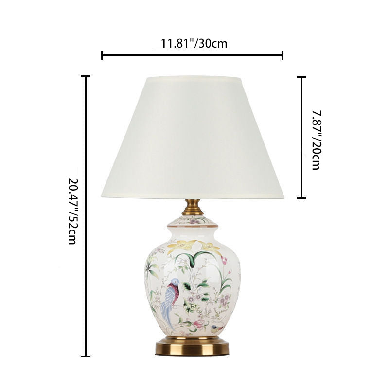 Patterned Bird Scalloped Round Table Lamp