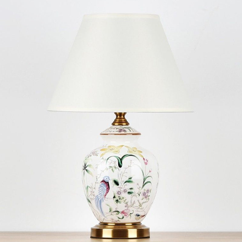 Patterned Bird Scalloped Round Table Lamp