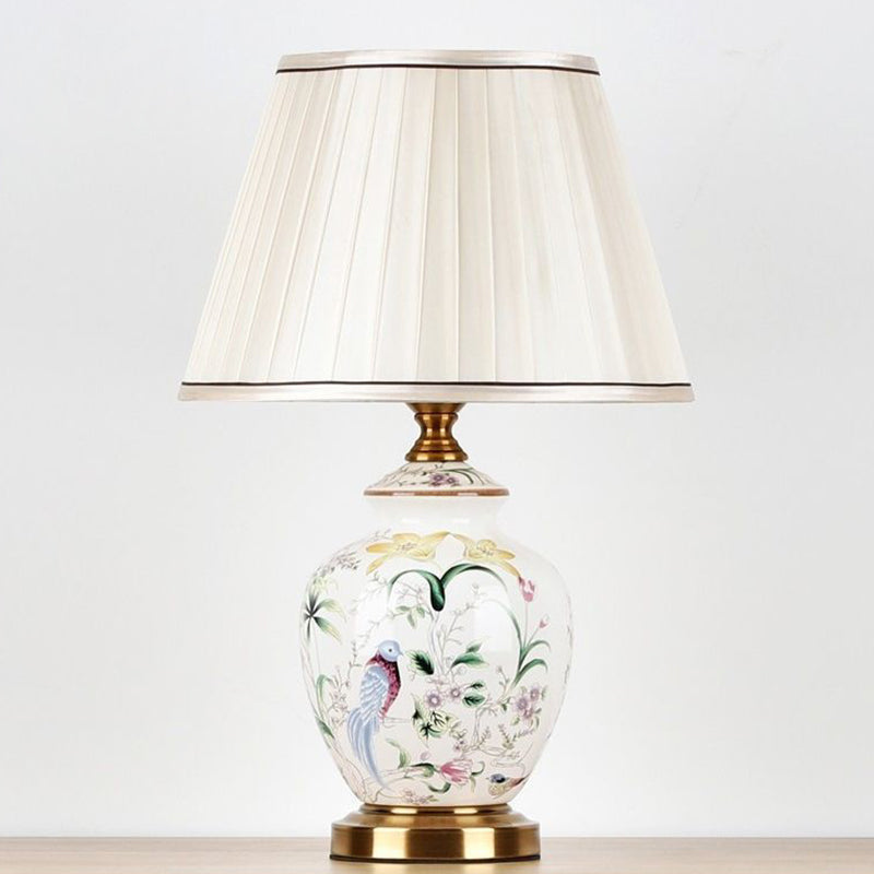 Patterned Bird Scalloped Round Table Lamp