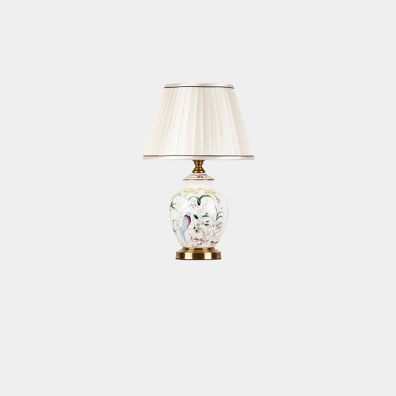 Patterned Bird Scalloped Round Table Lamp