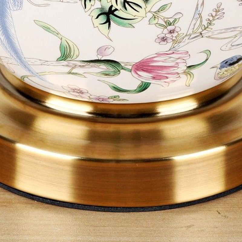 Patterned Bird Scalloped Round Table Lamp