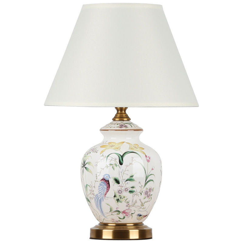 Patterned Bird Scalloped Round Table Lamp