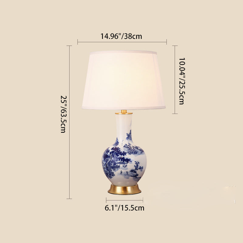 Cylinder Scalloped Pine Lapis Table Lamp