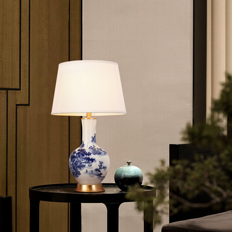 Cylinder Scalloped Pine Lapis Table Lamp