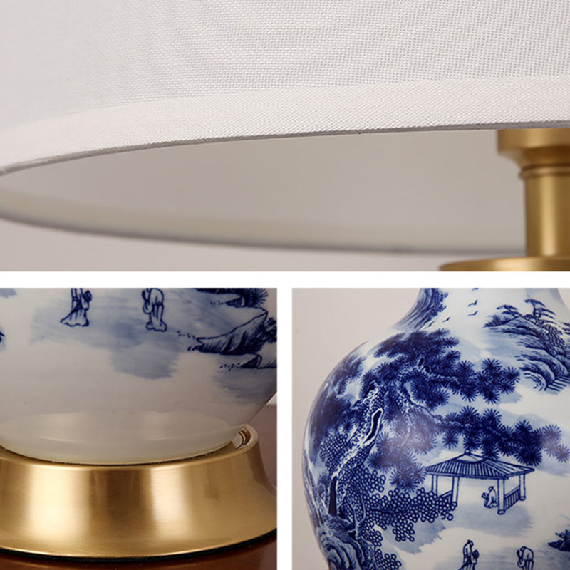 Cylinder Scalloped Pine Lapis Table Lamp
