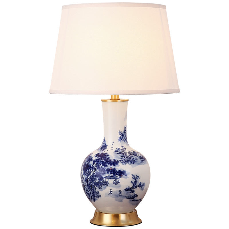 Cylinder Scalloped Pine Lapis Table Lamp