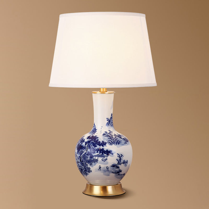 Cylinder Scalloped Pine Lapis Table Lamp