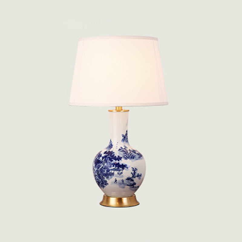 Cylinder Scalloped Pine Lapis Table Lamp