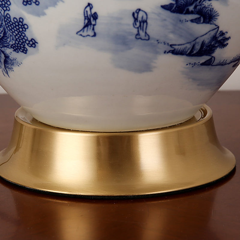 Cylinder Scalloped Pine Lapis Table Lamp