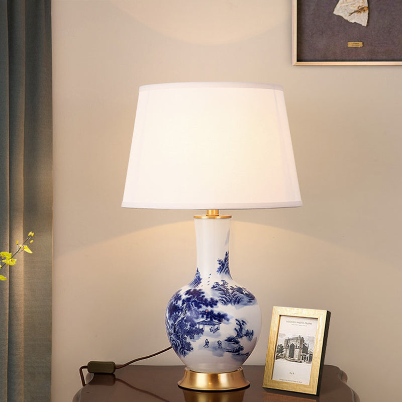 Cylinder Scalloped Pine Lapis Table Lamp