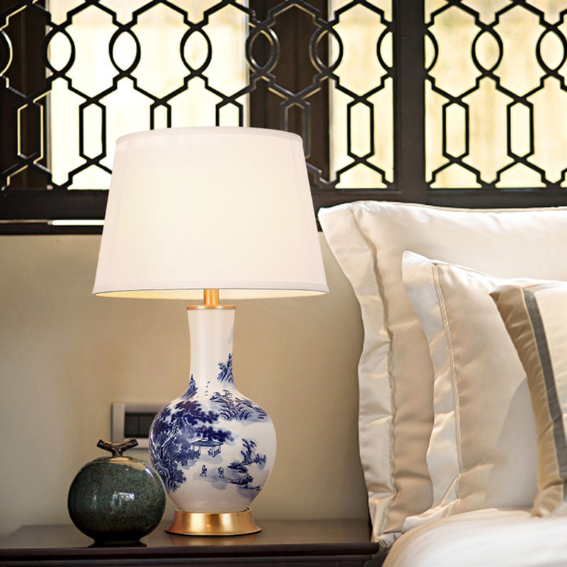Cylinder Scalloped Pine Lapis Table Lamp