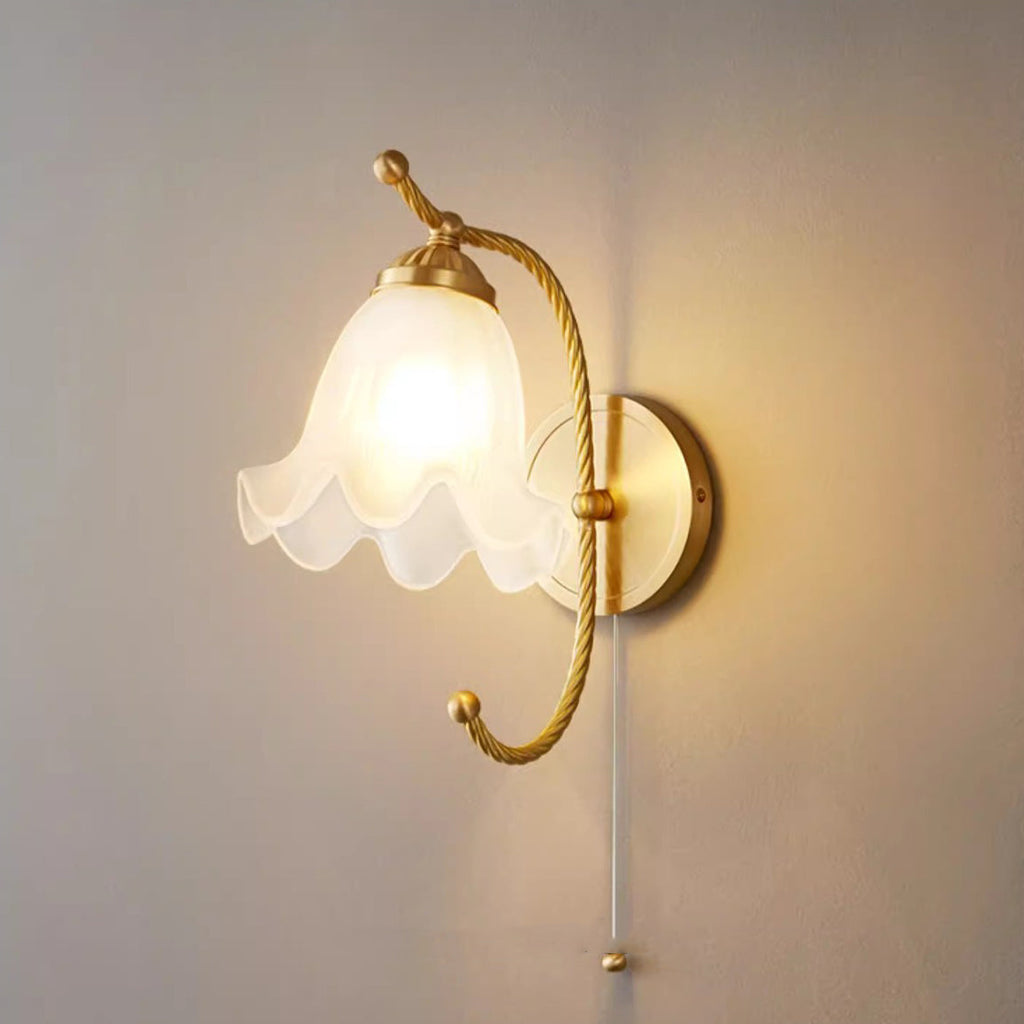 Curved Floral Round Glass Wall Lamp