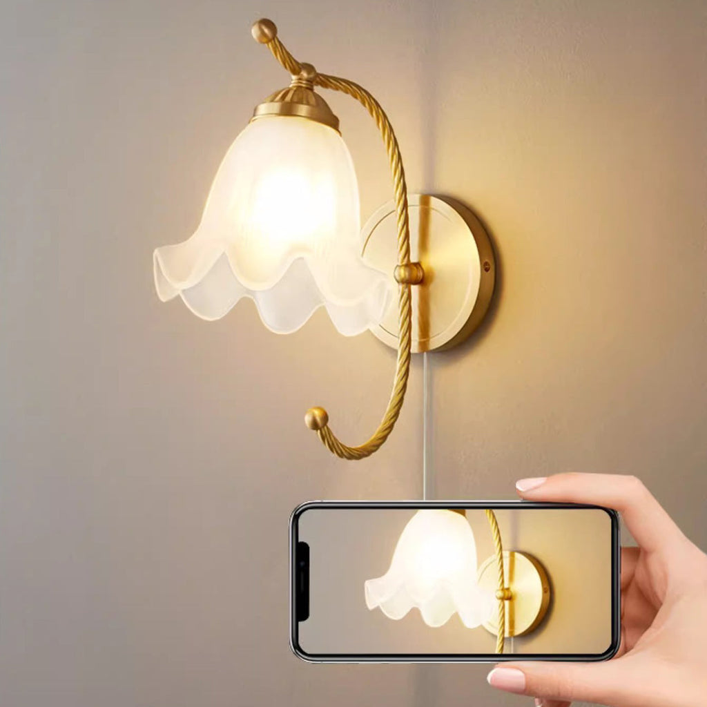Curved Floral Round Glass Wall Lamp