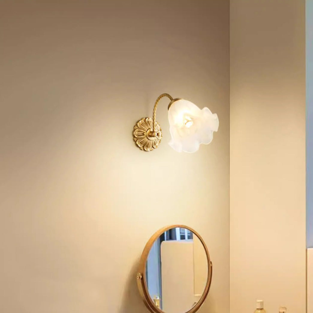 Curved Floral Round Glass Wall Lamp