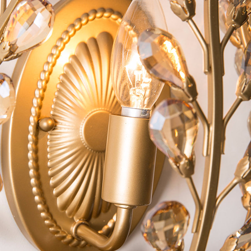 Branch Leaf Oval Crystal Wall Lamp