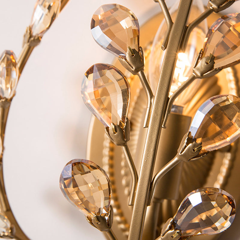 Branch Leaf Oval Crystal Wall Lamp