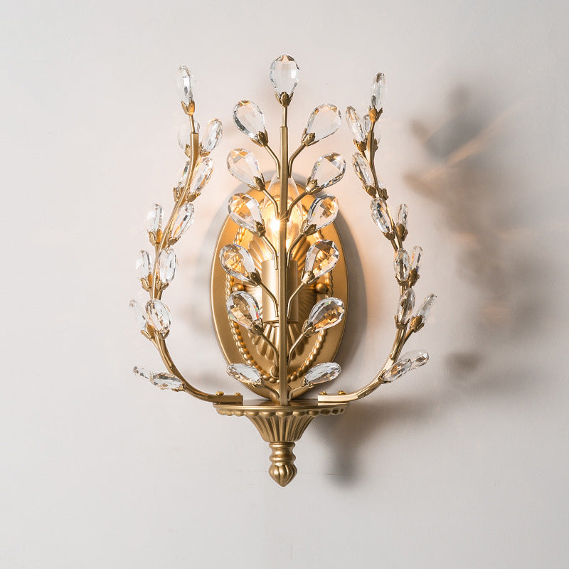 Branch Leaf Oval Crystal Wall Lamp