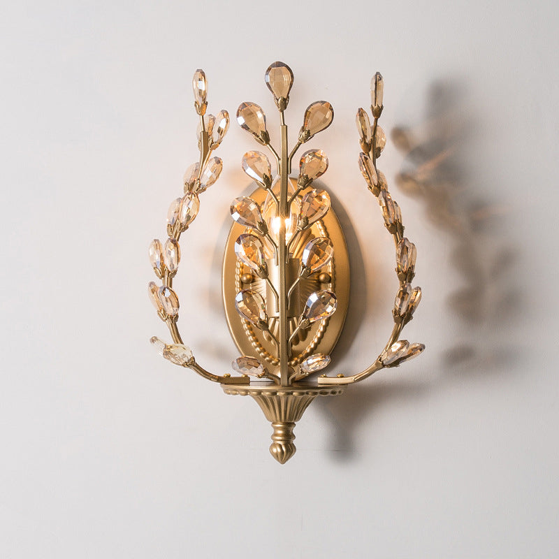 Branch Leaf Oval Crystal Wall Lamp