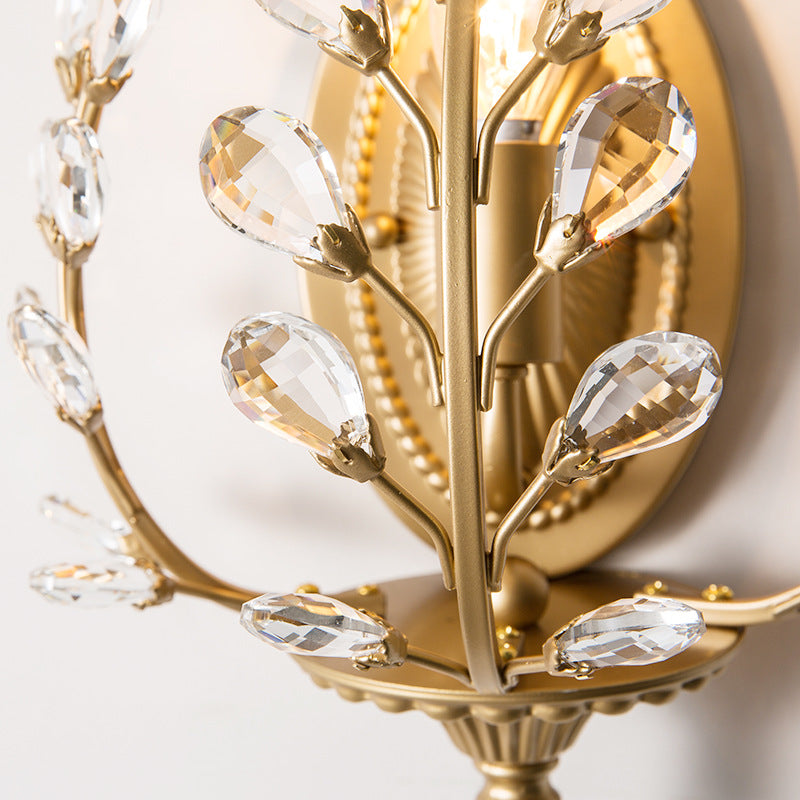 Branch Leaf Oval Crystal Wall Lamp