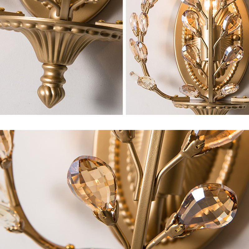 Branch Leaf Oval Crystal Wall Lamp