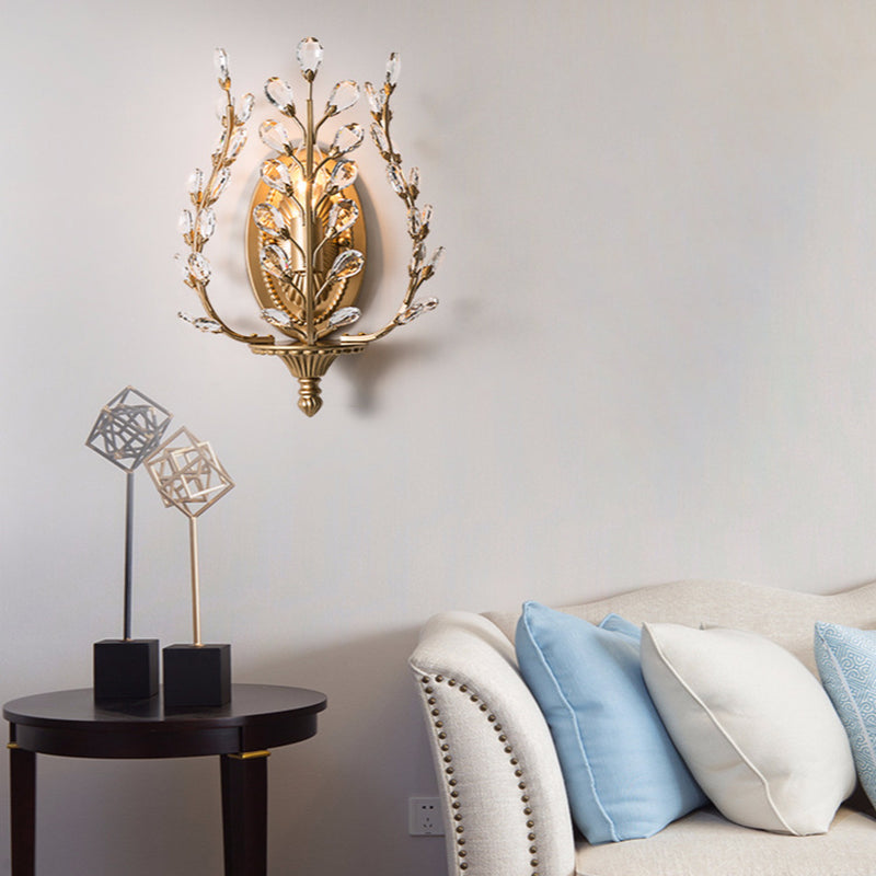 Branch Leaf Oval Crystal Wall Lamp