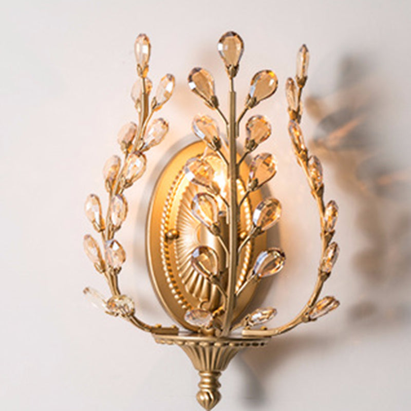 Branch Leaf Oval Crystal Wall Lamp