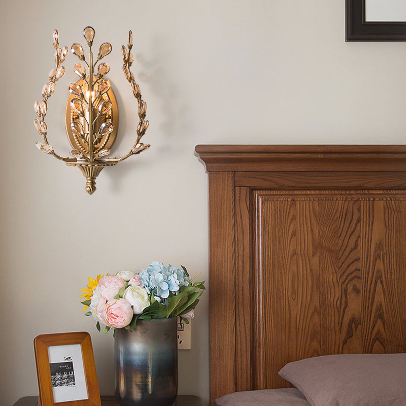 Branch Leaf Oval Crystal Wall Lamp