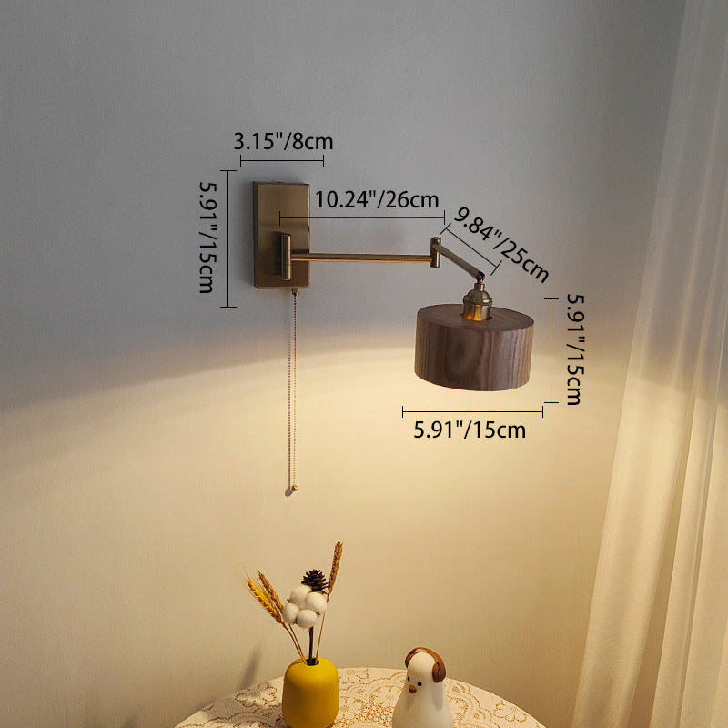Round Column Rotatable Wood Wall Lamp