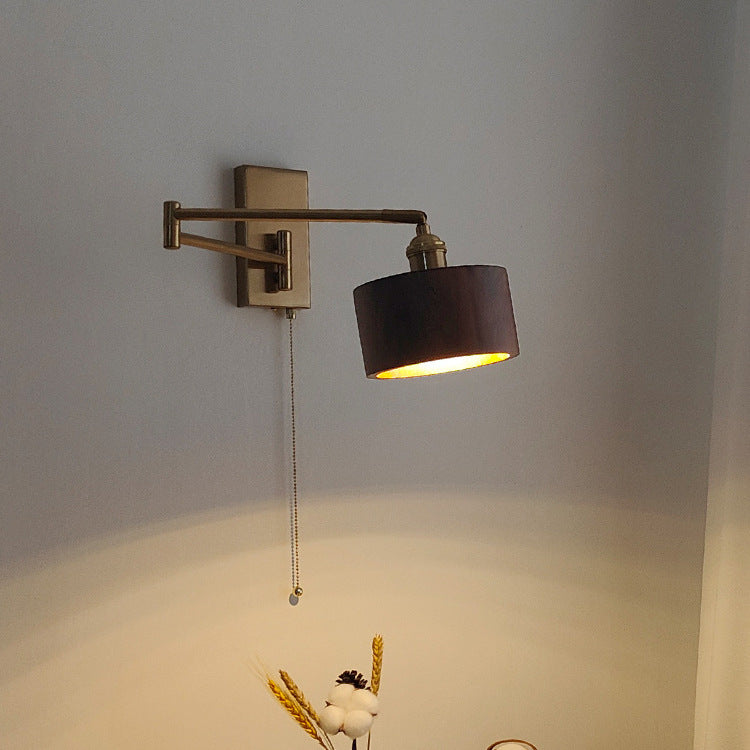 Round Column Rotatable Wood Wall Lamp