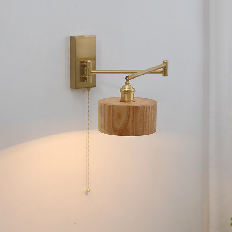 Round Column Rotatable Wood Wall Lamp